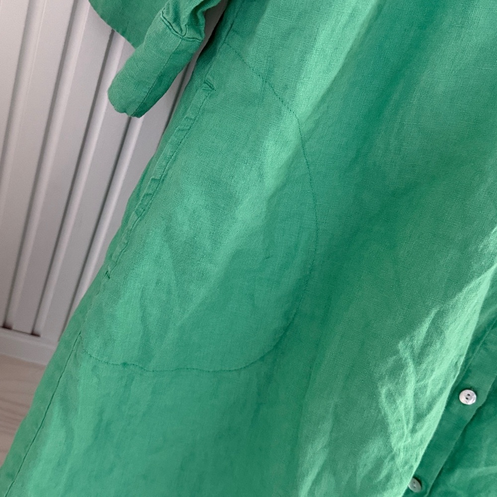 J Jill Love Linen Elegant Green Button-Up Dress Size Large - Picture 6 of 8